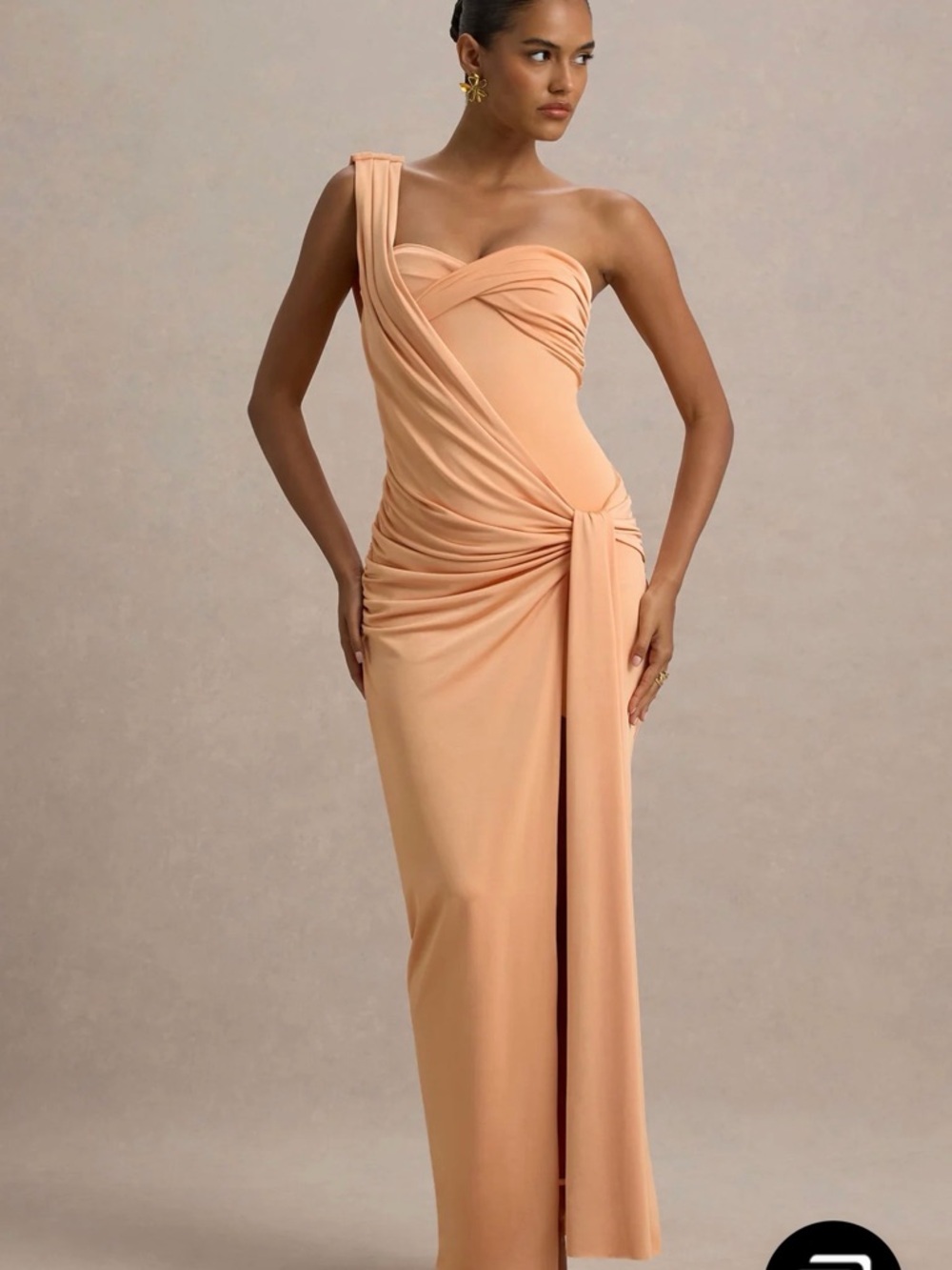 One-Shoulder Peach Evening Gown